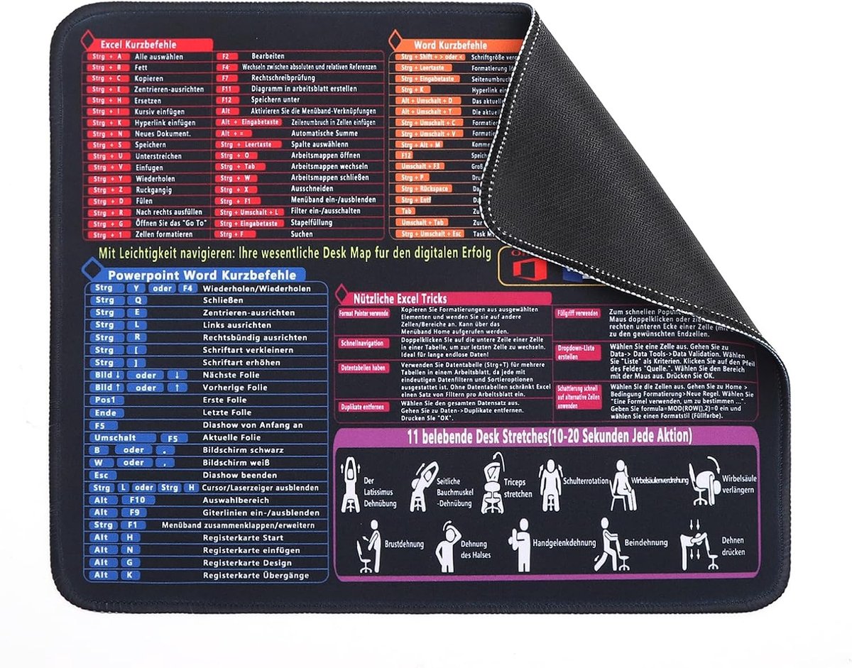 VOSSOT Muismat, 250 x 300 x 3 mm, kleine Excel muismat, gaming-muismat, antislip, waterdicht, bureauonderlegger met - ShopVlot