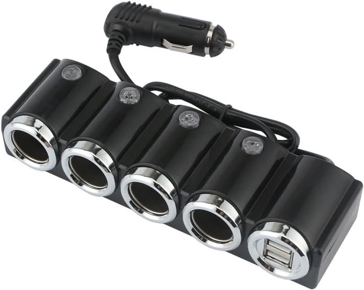 SnelShoppen - Plug Adapter 4 Way Splitter - Car Cigarette Lighter USB Splitter Y Adapter voor Meerdere Apparaten - Blauwe Indicator - Geschikt voor Mo