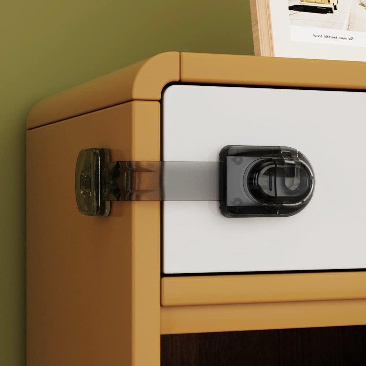 SnelShoppen - 3 Stuks Kindveilige Slotjes - Kindbestendige Riemsloten voor Lades, Koelkasten, Toiletten, Kasten, Ovens, Zwart Transparant - Eenvoudige