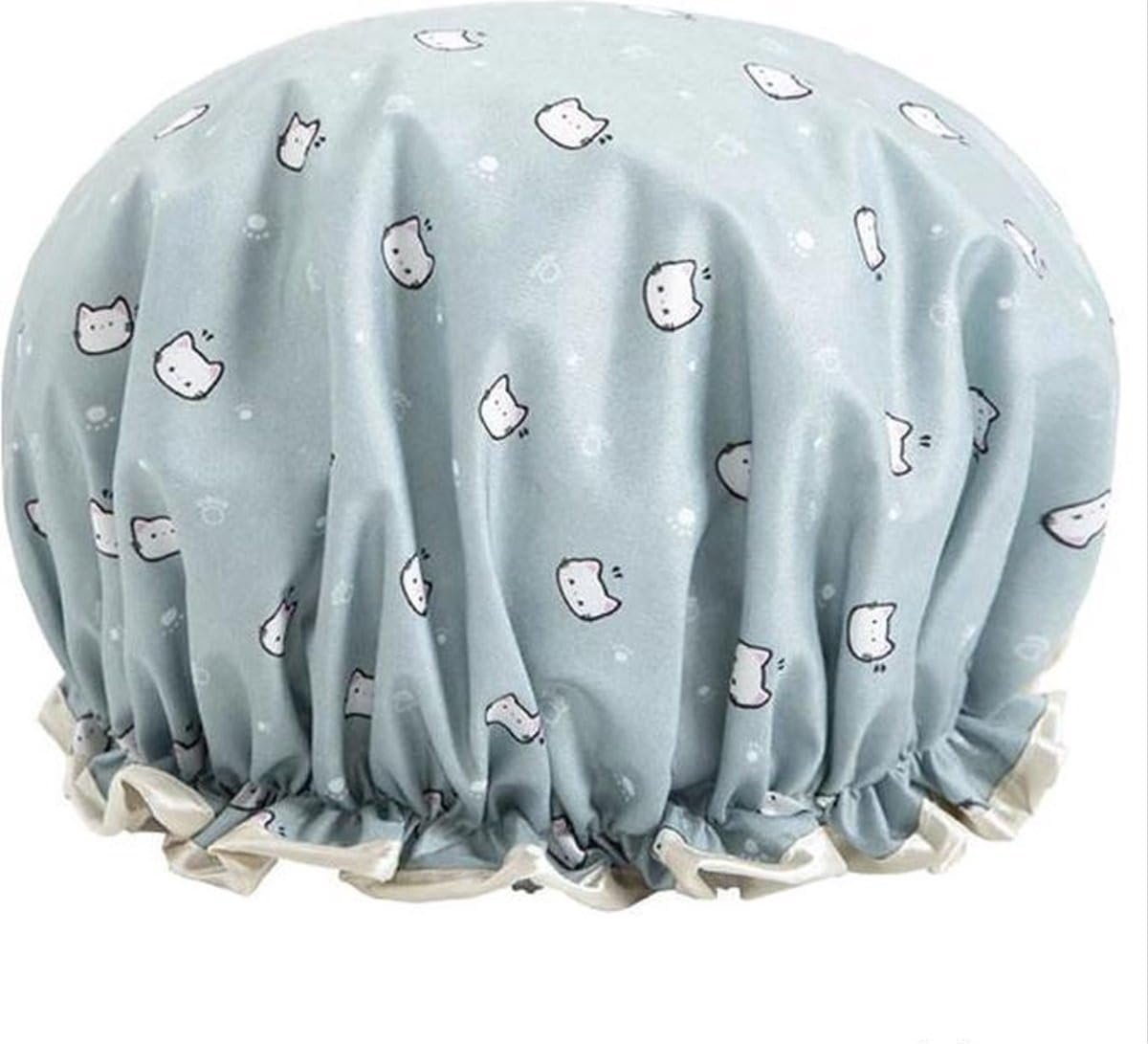 SnelShoppen - Shower Cap - Dikke Douchekap - Waterdichte Bad Hoed - Blauwe Kat - Dubbele Laag - Haarbedekking voor Dames - Badkamer Accessoires - Zwem