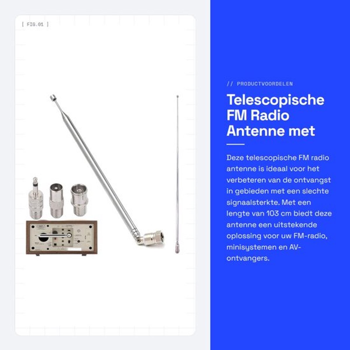 Telecopische Antenne 103cm - FM Radio Antenne - DAB Antenne - Hoogwaardig Kopermateriaal - Eenvoudige Installatie - Brede Compatibiliteit - Radioantenne