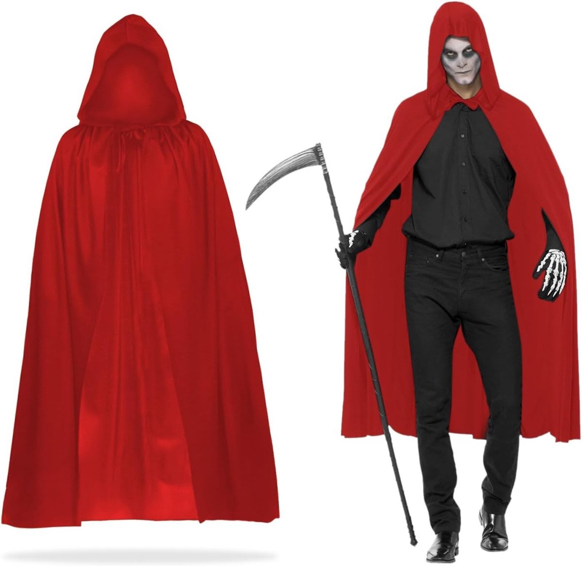 120cm Rode Cape met Kap voor Halloween - Toebehoren voor Heks Cosplay, Feestoutfit en Maskerade Party