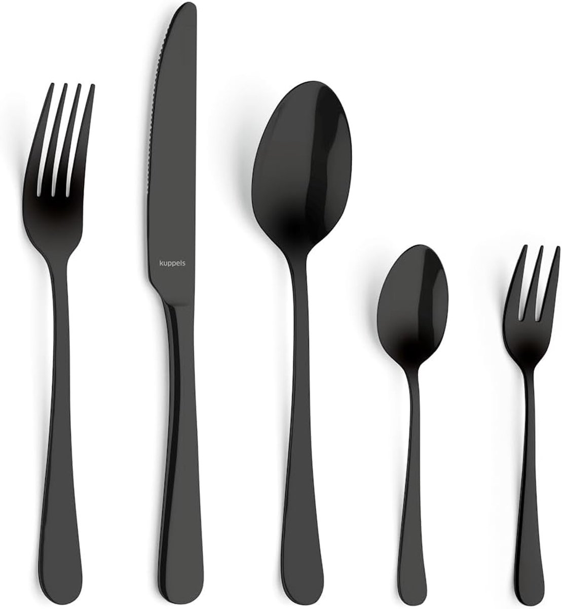 SnelShoppen - Kuppels Delia Bestek Set 30-delig voor 6 personen | Modern Trend Bestek | Hoogglans RVS 18/0 | Zwart/Zwart | Ideaal voor Feest en Gezell