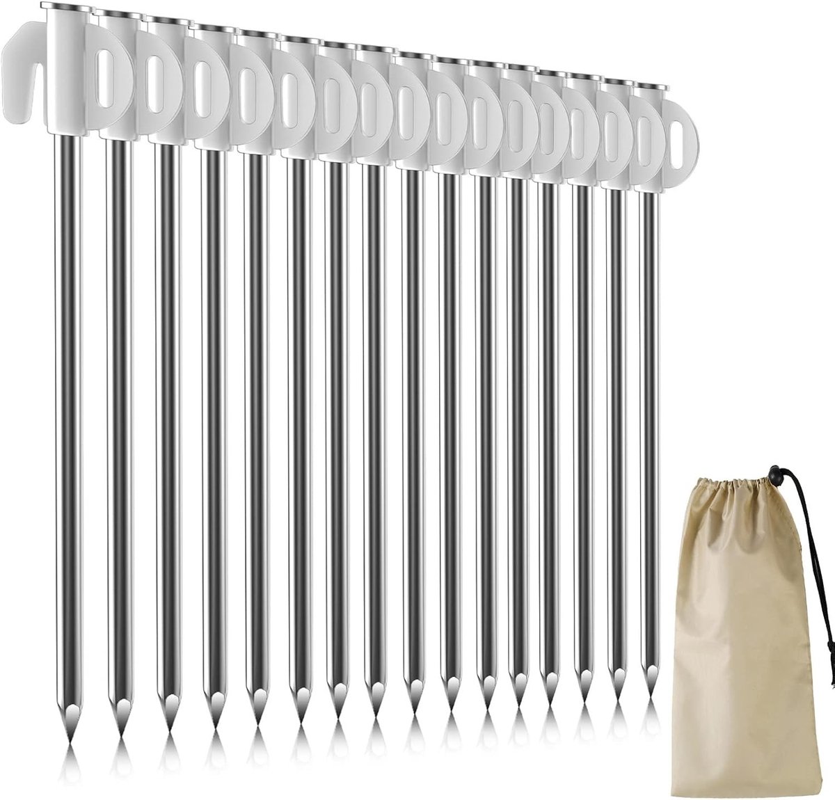 Stalen Tentpennen - Grondpennen Kamperen - Tent Opzetten - Lichtgevend Handvat - 21 cm 16 Stuks - Zilver