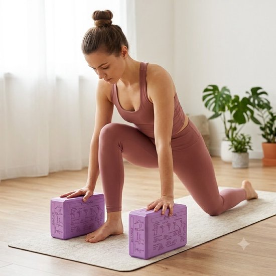Roze Pilates blokken yoga blokken set unisex 2 delig EVA schuim antislip yogablokken met yogahouding gids op 6 zijden afgeschuinde randen voor yoga pilates meditatie stretching en balans — afbeelding 4