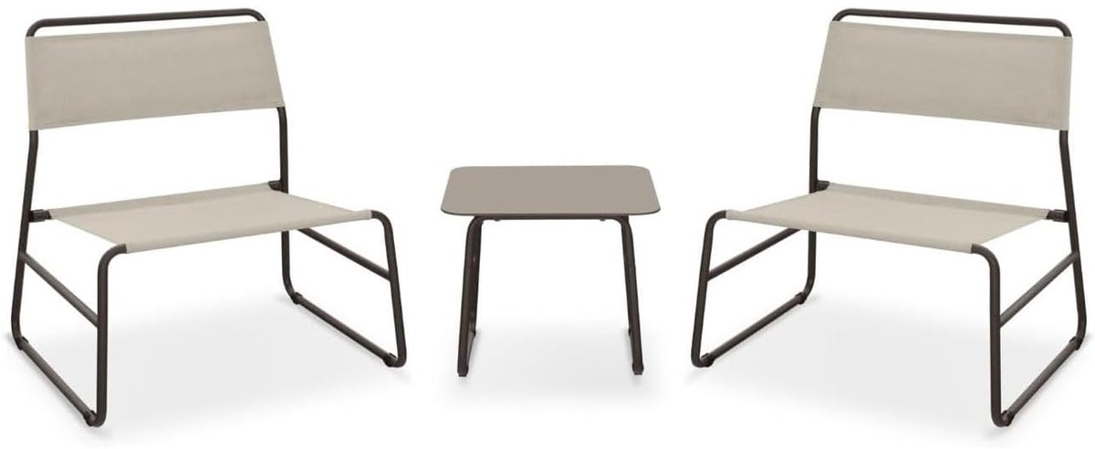 SnelShoppen - Zendea Cannes Tuinmeubelset - Compacte Buiten Tafel en Stoelen - Donkerbruin Gehard Glas Tafel met Beige Textiel Stoelen - Perfect voor