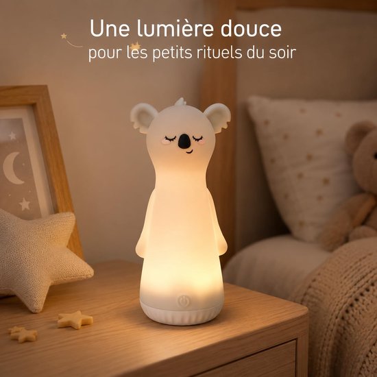Namajunas - Koala Siliconen Nachtlampje - Oplaadbaar via USB-C Kinderlamp met Zaklampfunctie - Dimbare Zacht Licht Slaaplampje - voor Babykamer - voor Jongens en Meisjes - Warm licht - Voor Baby, Kind en Volwassenen - Grijs van Namajunas — afbeelding 5
