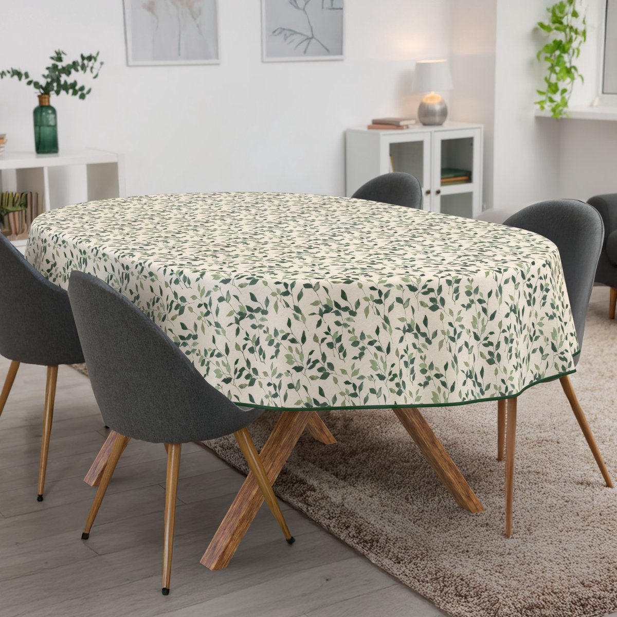 ANRO Tafelkleed Ranken Groen Ovaal 160x140cm Met sierband Afwasbaar Waterafstotend Binnen & Buiten