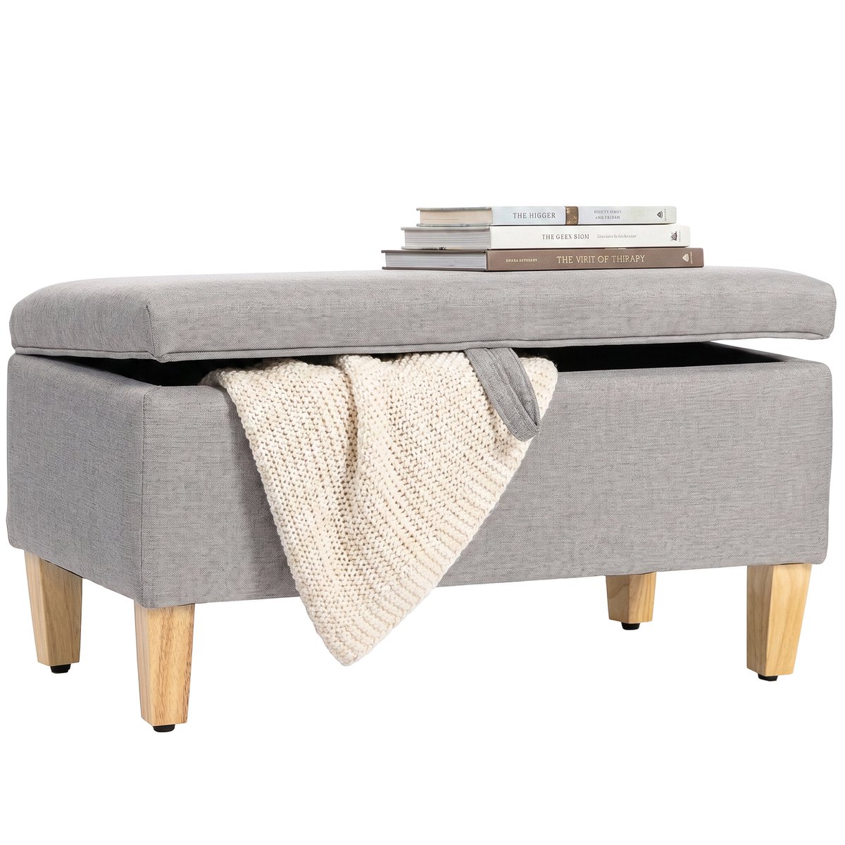 HOMCOM Storage Ottoman-Polyester, Schaumstoff-71L x 37B x 36H cm-Hellgrau