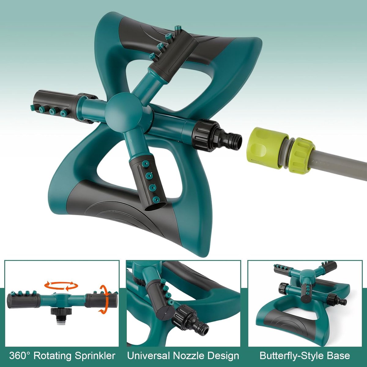 SnelShoppen - Lawn Sprinkler met 3 Armen, Rotating Sprinkler, 360° Spray Diameter 8-10 m voor Tuin, Gazon, Planten, Irrigatie, Hoogwaardige ABS Kunsts