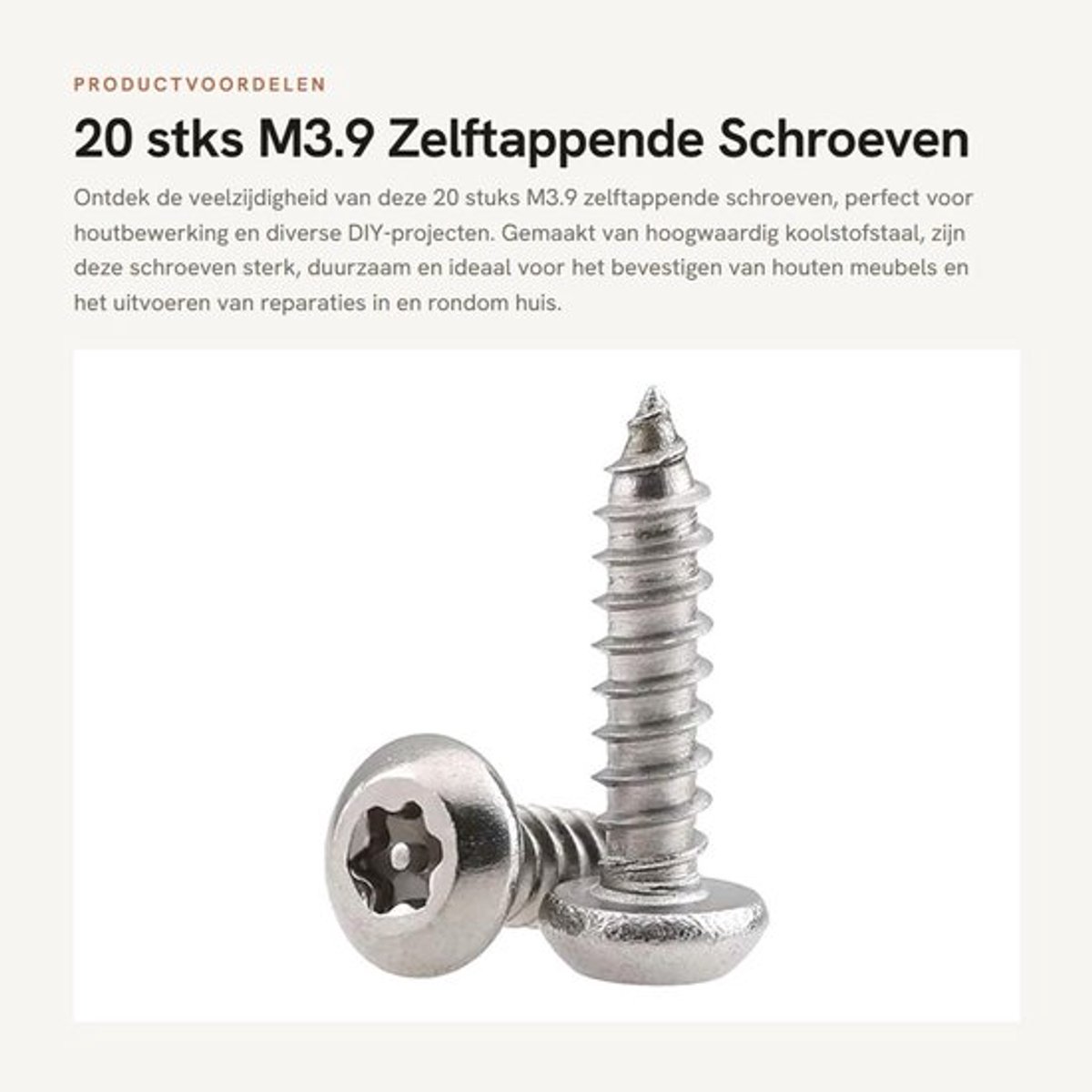 Zelftappende Schroeven 20 Stuks - M3.9 x 13mm - Roestvrij Staal 304 - Houtbewerking - Bevestigingsschroeven - Diep Schroefdraadontwerp