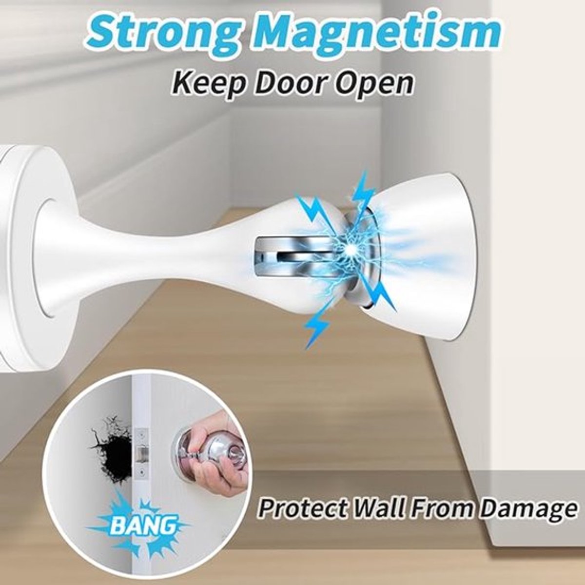 Magnetische deurstoppers, set van 2, voor wand-/vloermontage, robuuste deursteunen om deuren open te houden, roestvrijstalen magnetische deurstoppers met veiligheidsfuncties, wit.
