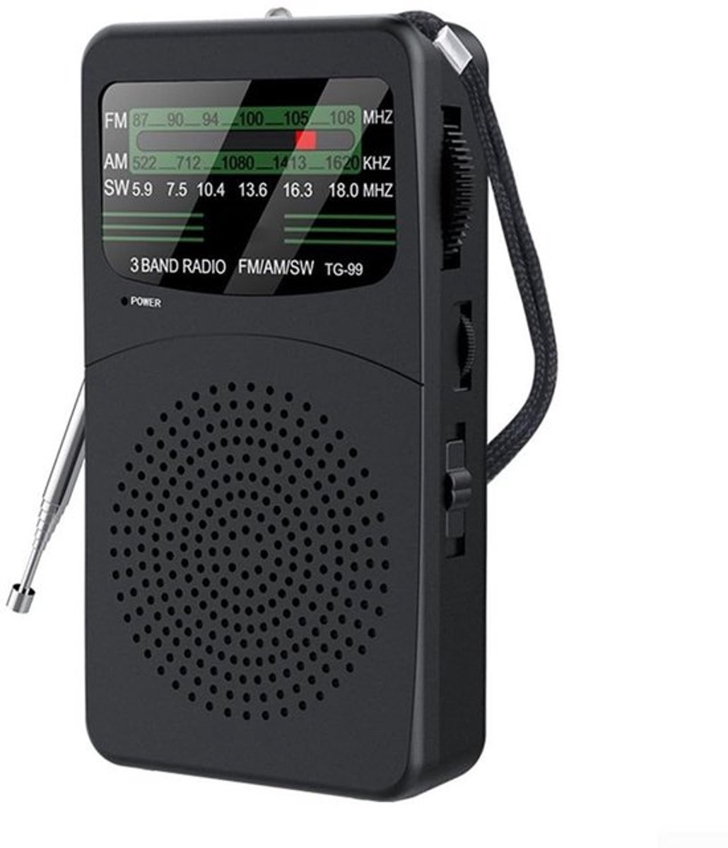 Bandradio Compact - Draagbare Radio - Multiband-ontvangst - 3 W Luidspreker - Krachtig Geluid - 12,9 x 7 x 3,4 cm