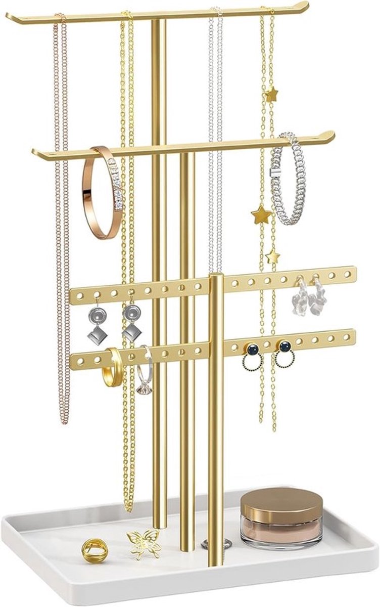 Sieradenstandaard 32 cm Hoog - Sieradenhouder - Organizer voor 80 Stuks - Stabiele Houder - 3 Niveaus met 4 Stangen