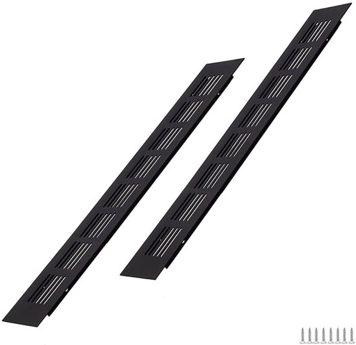 Ventilatierooster Zwart 350x50mm - Aluminium - 2 Stuks - Eenvoudige Montage - Onderhoudsvriendelijk - Efficiënte Ventilatie - Ontluchtingsrooster