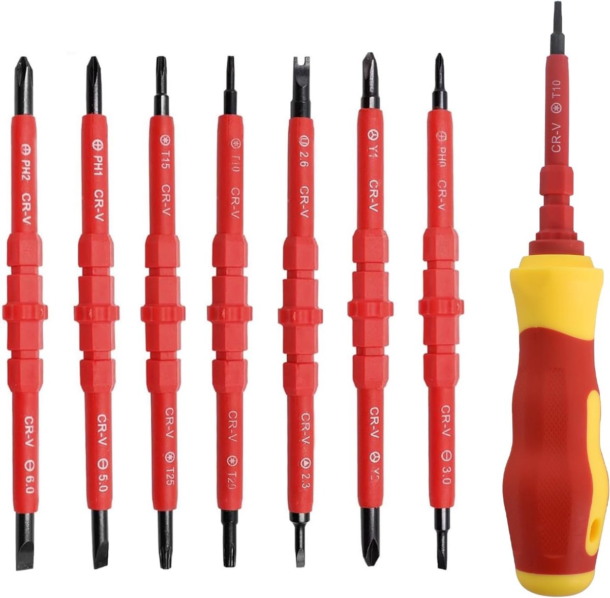 SnelShoppen - 7-delige Geïsoleerde Schroevendraaierset - Interchangeable Insulated Screwdrivers - Professionele Flat en Phillips - Rood en Geel - Veil