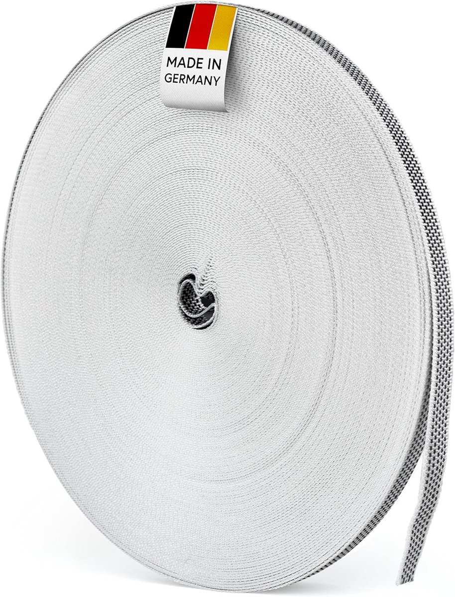 SnelShoppen - Roller Shutter Belt 50 m, 14 mm, 18 mm, 20 mm, 23 mm, Hoge Scheurweerstand, UV-Stabiel, Rolluikband, Grijs/Wit, Voor Deuren en Ramen