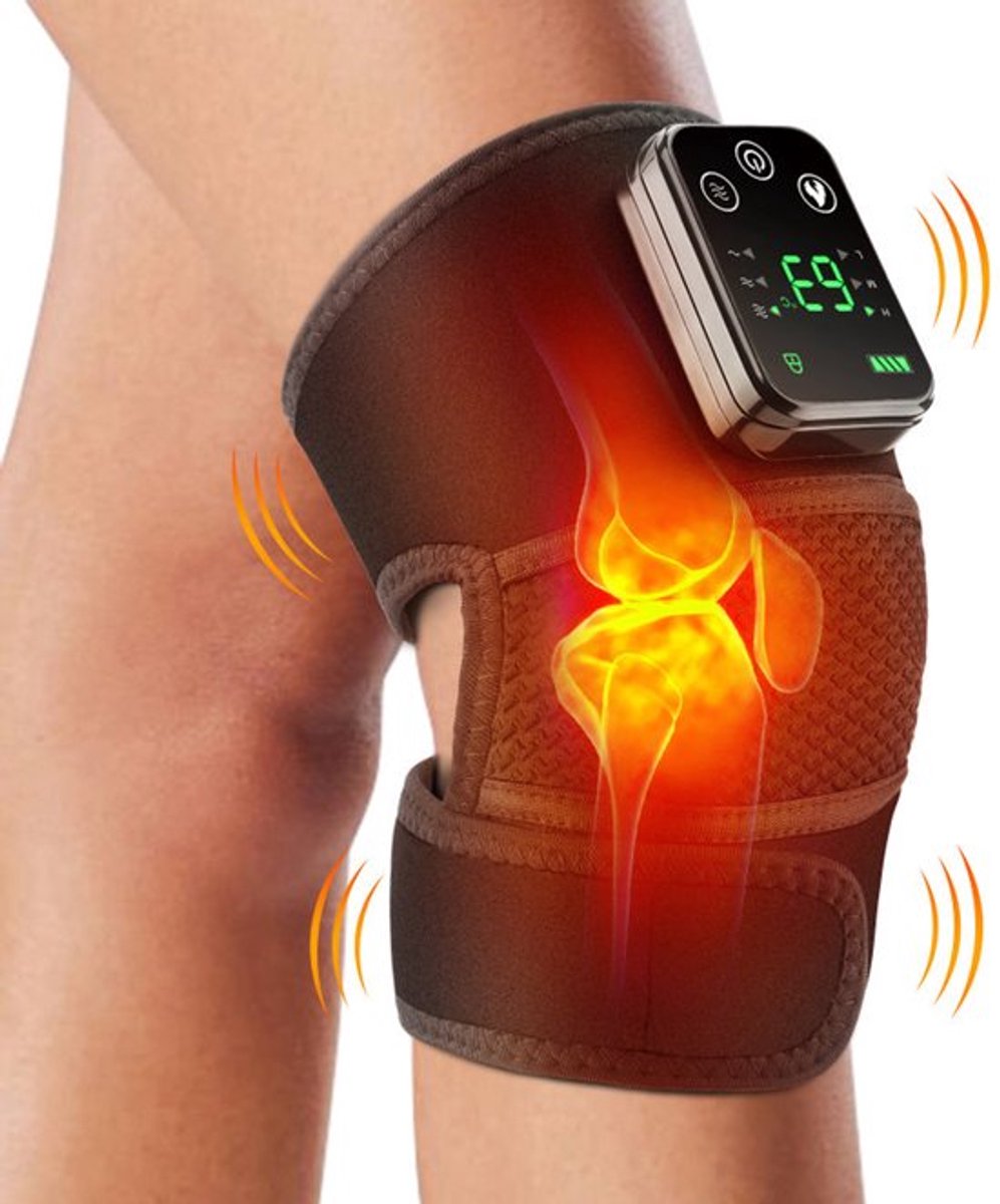 Knie-massager met verwarming, draadloos oplaadbaar verwarmingskussen voor knieën, schouders en ellebogen, verwarmde kniebeschermer geschikt voor massage. Zwart