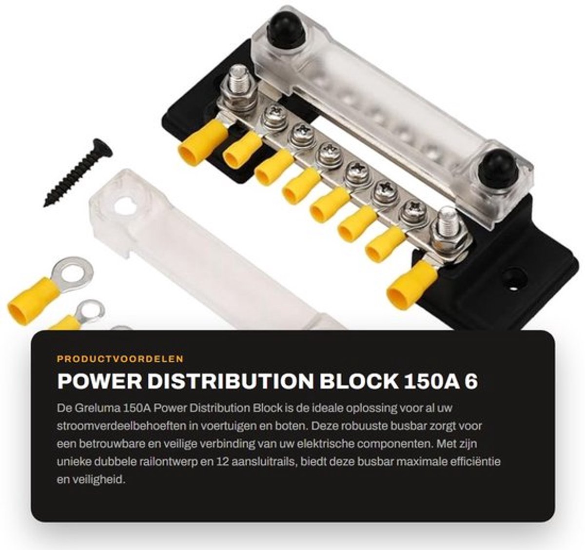 Power Distribution Block - 150A - 6 Weg Busbar met Ring Terminals - Voor Auto en Boot - Ideaal voor Scheepvaart - Betrouwbare Stroomverde...