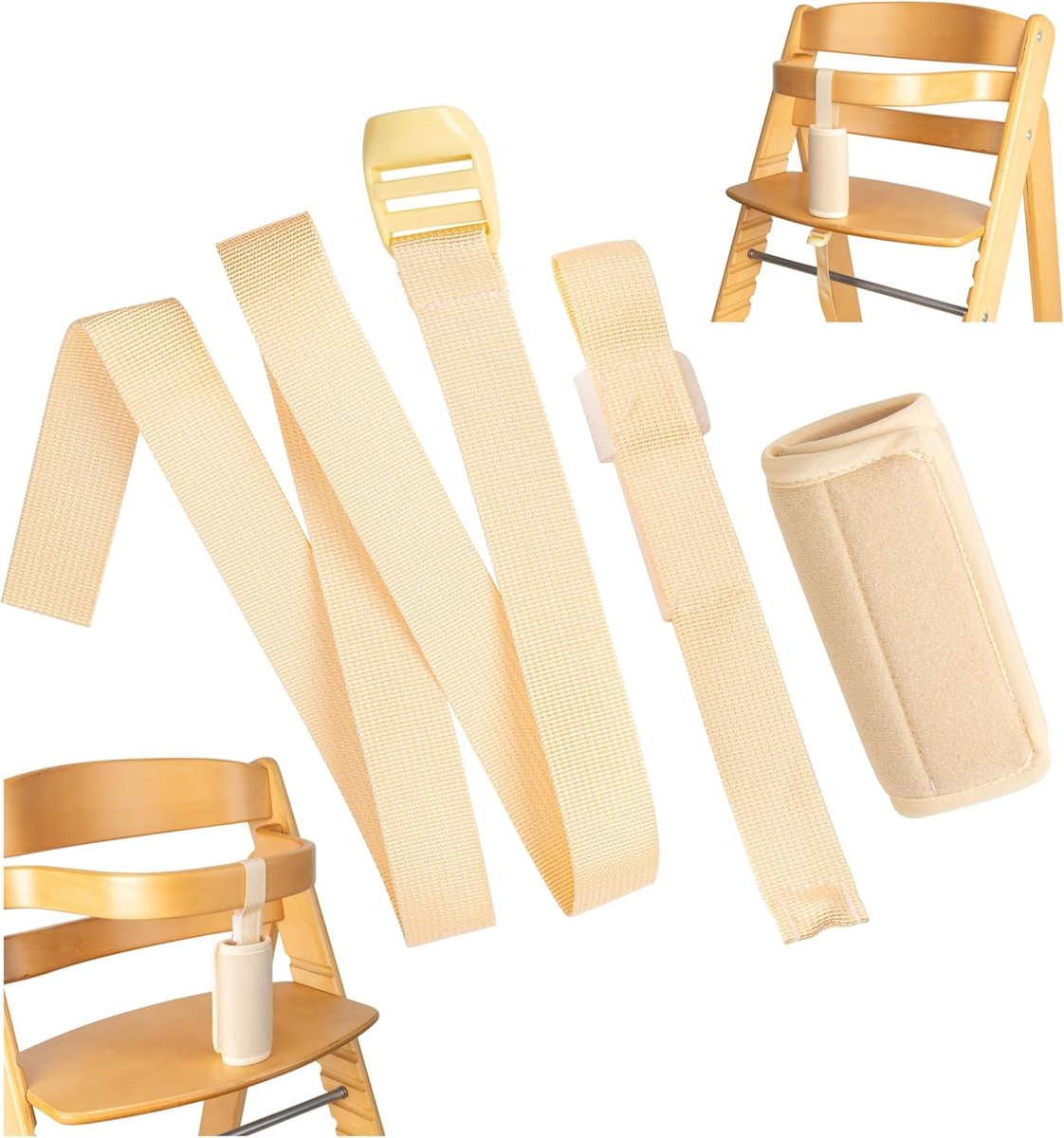 Zitstoel Veiligheidsriem Set - 3 Stuks Beige - Neopreen Bescherming - Ideaal voor Hoge Stoelen - SnelShoppen