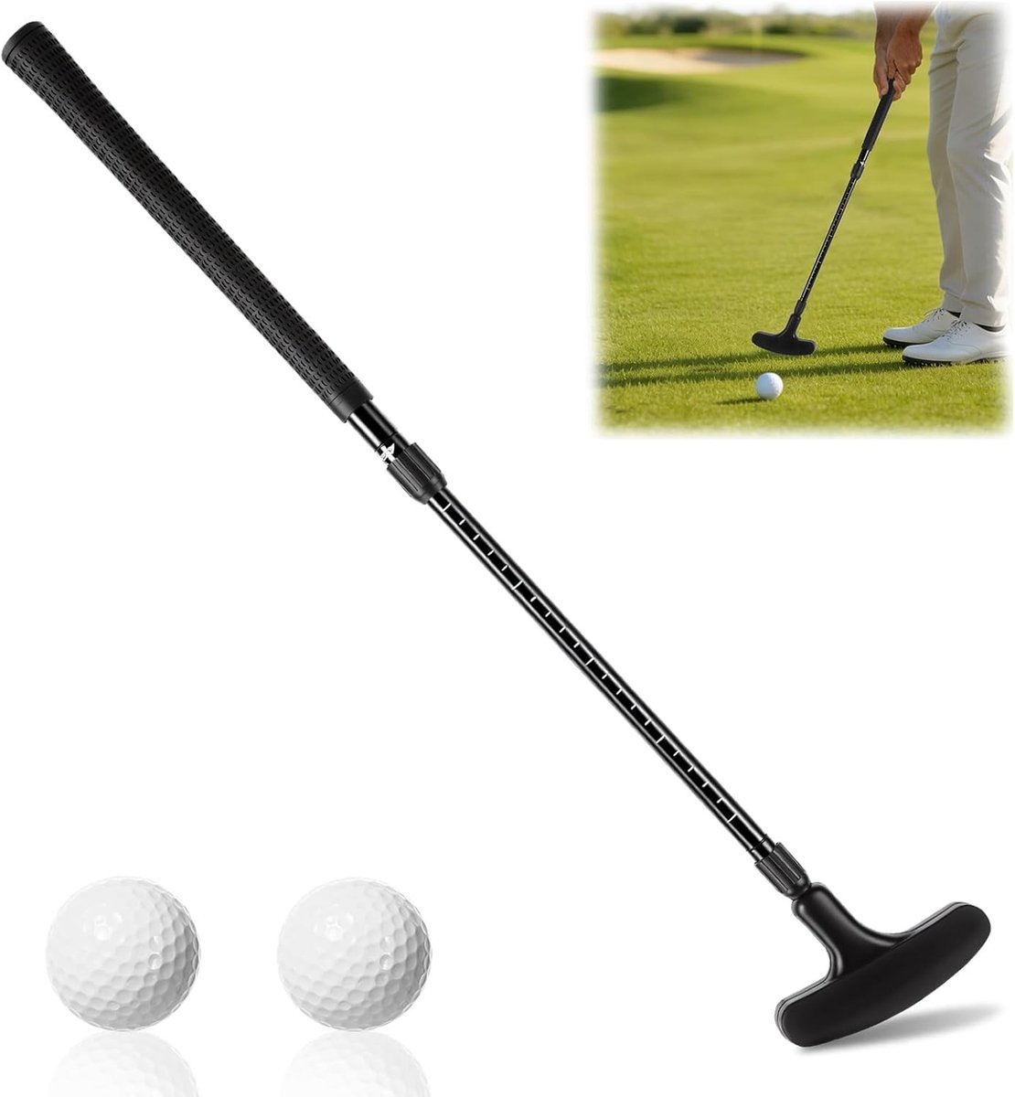 Intrekbare golfputter voor kinderen en volwassenen, perfect voor mini-golf en golfoefeningen, inclusief 2 ballen voor binnen en buiten gebruik