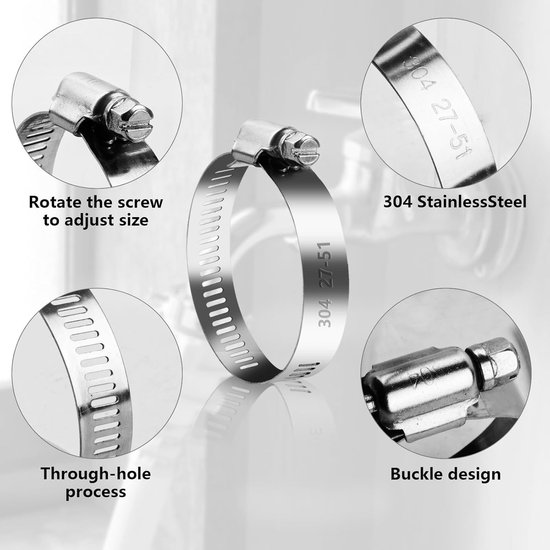 SnelShoppen - 60-delige Slangenklemmen Set, 6-51mm RVS 304 Slangklemmen, Verstelbare Slangklemmen voor Wasmachine, Zwembad, Brandstofslang, Tuin en Ke van Snelshoppen — afbeelding 2