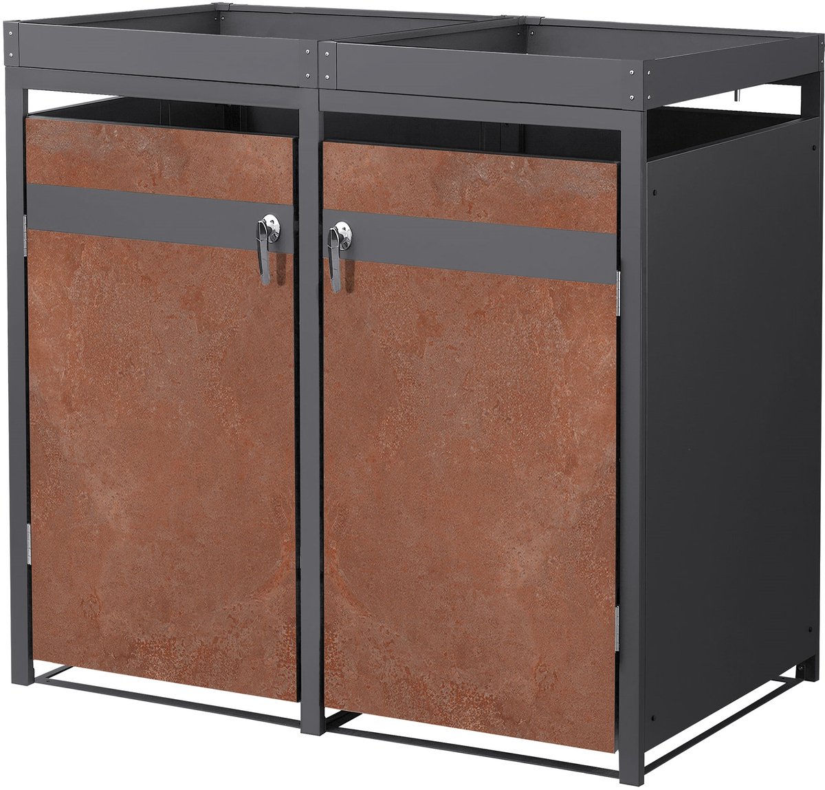 Klikoombouw, Container ombouw met groendak voor 2 containers tot 240 l, 132 x 80 x 124 cm, van staal met roestlook ML-Design