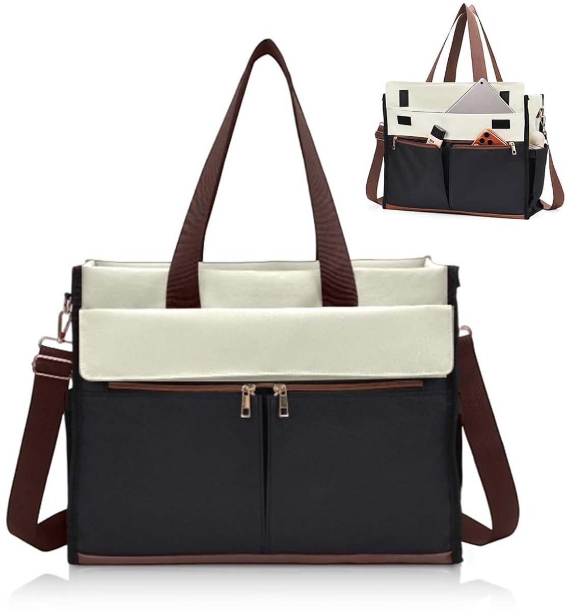 SnelShoppen - MIUUIPI Lunchtas Dames 2-in-1 Grote Handtas & Laptoptas 15,6 inch met Lunchvak, Waterdichte Aktetas voor Kantoor, School en Business - C