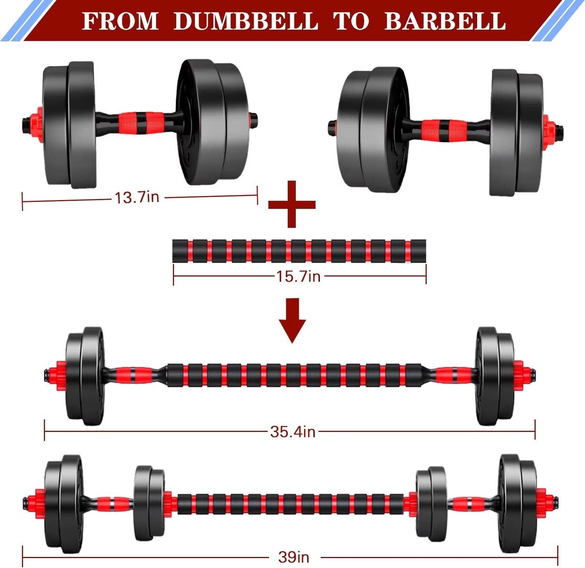 SnelShoppen - Verstelbare Dumbbell Set 15kg - 3 in 1 Halterset Gewichten voor Thuis Gym - Lange Halters voor Krachttraining - Ideaal voor Dames en Her