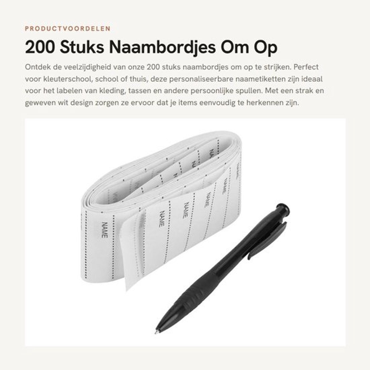 Naametiketten 200 Stuks - Geweven - Personaliseerbaar - Beschrijfbaar - Voor Kleuterschool - Duurzaam Materiaal - Etiketten