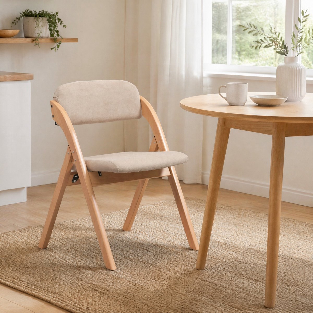 MEUNIQ inklapstoel set van 2 met gestoffeerde zitting en rugleuning, houten frame, afneembare hoes, armleuningen, opvouwbare eetstoel voor keuken en eetkamer, khaki