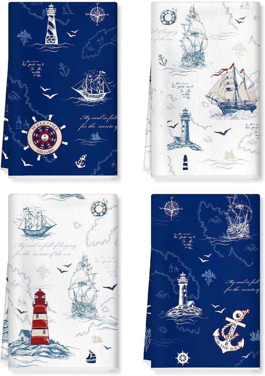 Zachte en Dikke Katoenen Keukenhanddoeken, 42x70cm, Absorberend, Perfect voor Nautische De