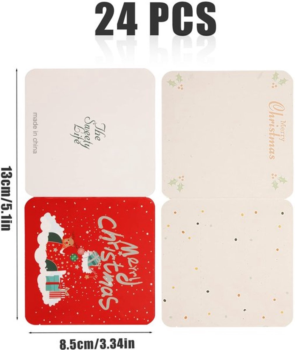 Kerstkaarten Set 24 Stuks - Mini Wenskaarten met Enveloppen - 7,6 x 7,6 cm - Diverse Kleuren - Papieren Kaarten - Perfect voor Feestdagen