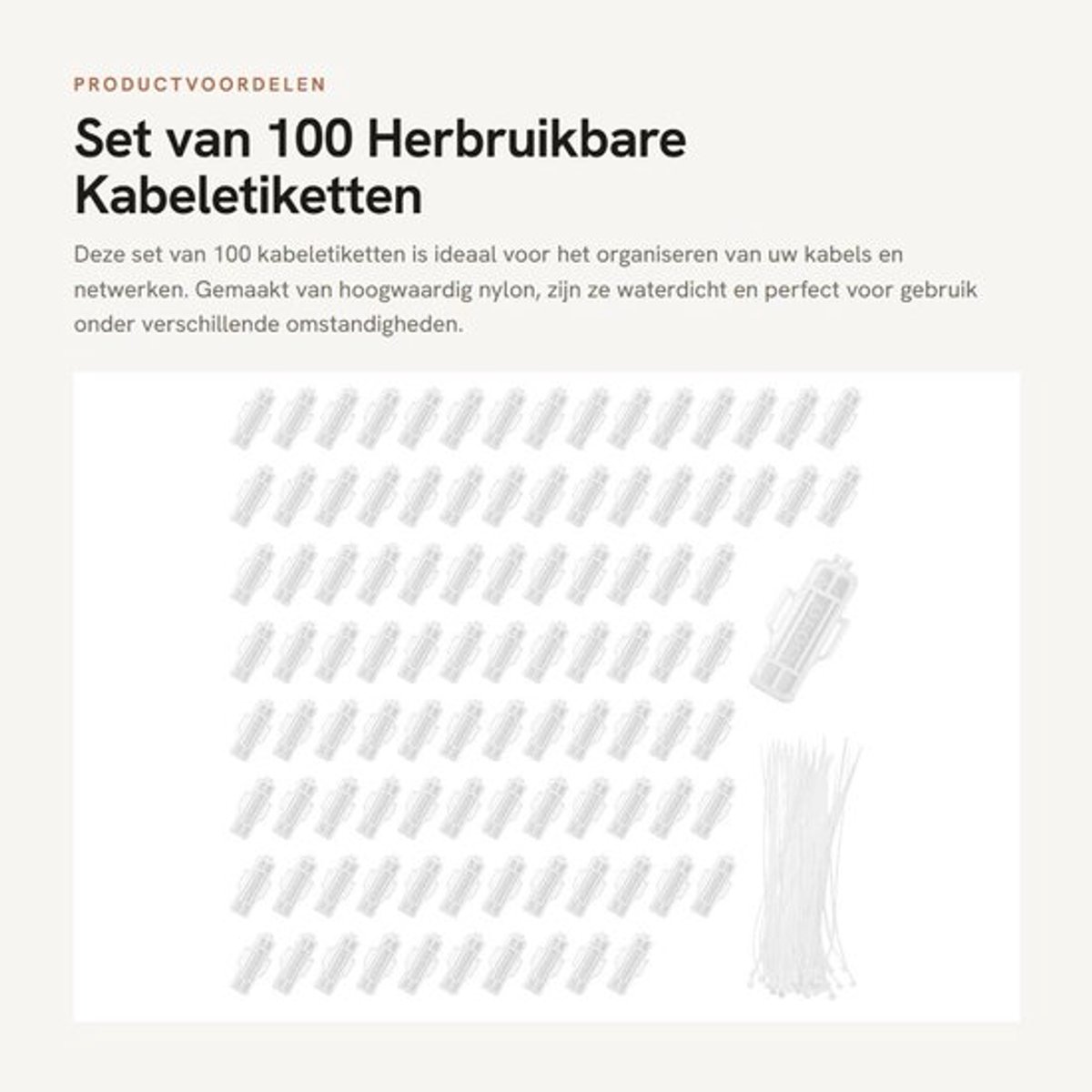 Kabeletiketten 100 stuks - Herbruikbare Kabelmarkers - Waterdicht - Nylon - Kabelbinders - Transparant - Hoge Taaiheid