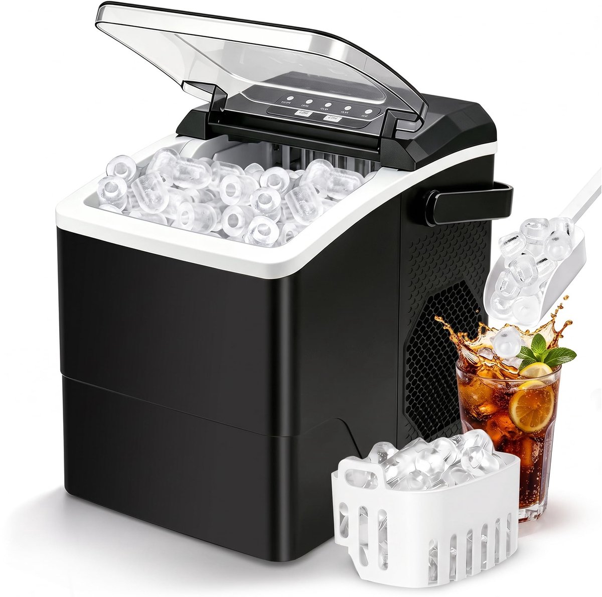 SnelShoppen - IJsblokjesmachine klein, stil, Bullet Ice Cube Maker, mini 9 blokjes in 6 minuten, draagbare ijsblokjesmaker voor kantoor, camping en fe