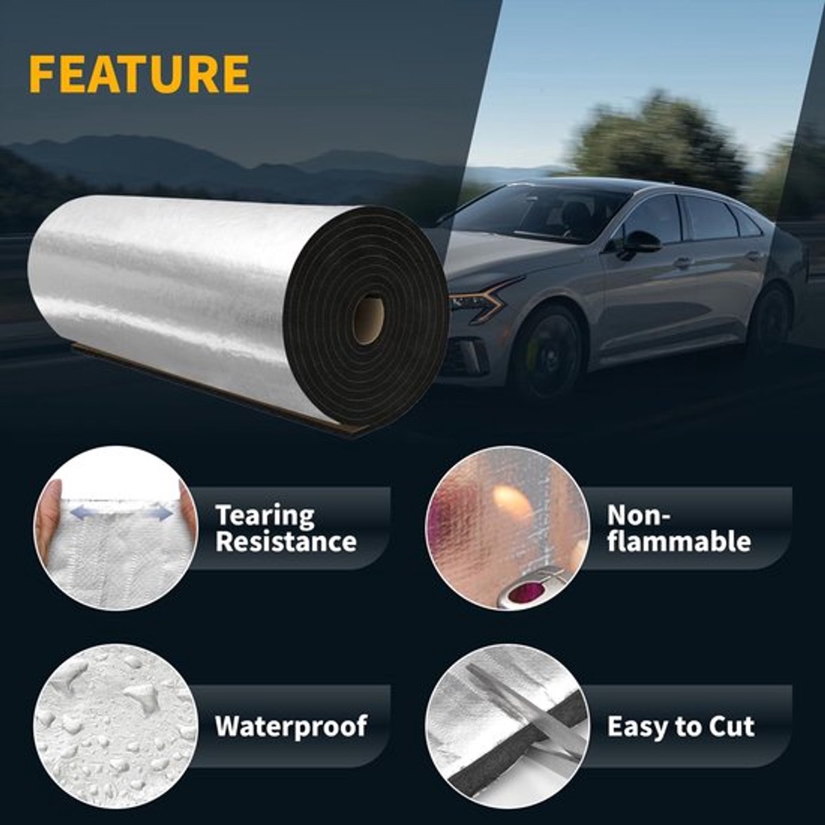 Geluidsisolatiemateriaal 10mm - Geluidsisolatie - Zelfklevend - Waterdicht - Vlamvertragend - Geschikt voor voertuigen - 6.5 sqft oppervlakte