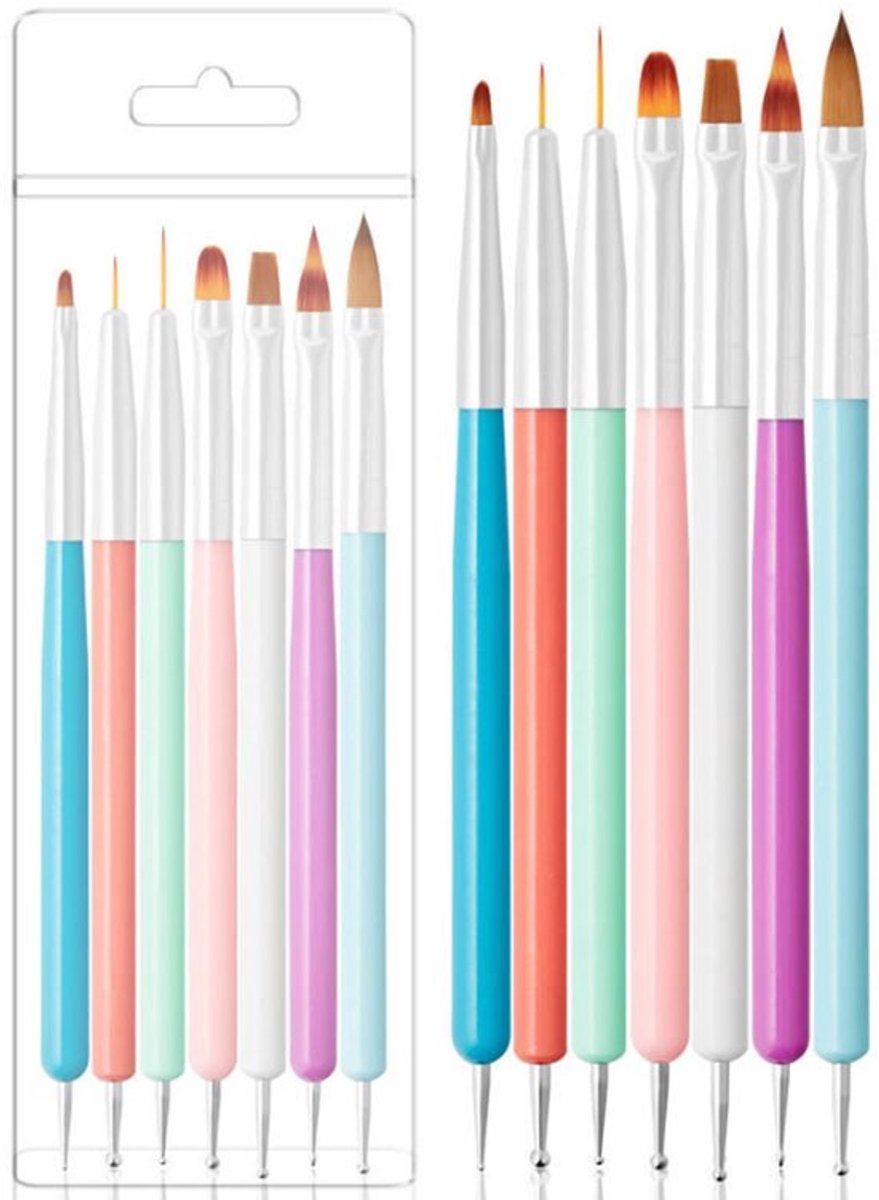 GWAWG 7 stuks professionele nagelkwasten, nagelkwastenset, nageldesign, kwast, nail art, nail art, kwast, schildergereedschap, kwastenset, professionele kwastenset voor gelnagels, doe-het-zelf