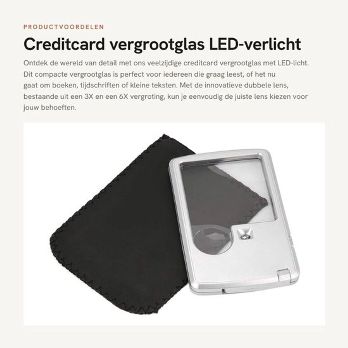 Creditcard vergrootglas - LED-verlicht vergrootglas - Draagbaar formaat - Vergrotingssterkte 3X 6X - Geschikt voor lezen - Wit