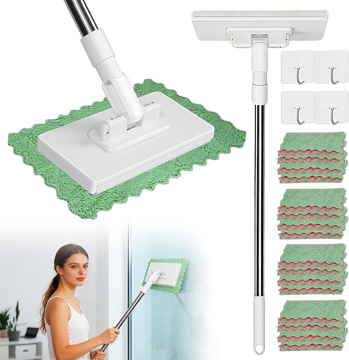 Mini Mop met Automatische Doekverandering en Push Clamp Systeem voor Efficiënt Schoonmaken in Badkamer en Keuken, Ideaal voor Gemakkelijk Vloeronderhoud