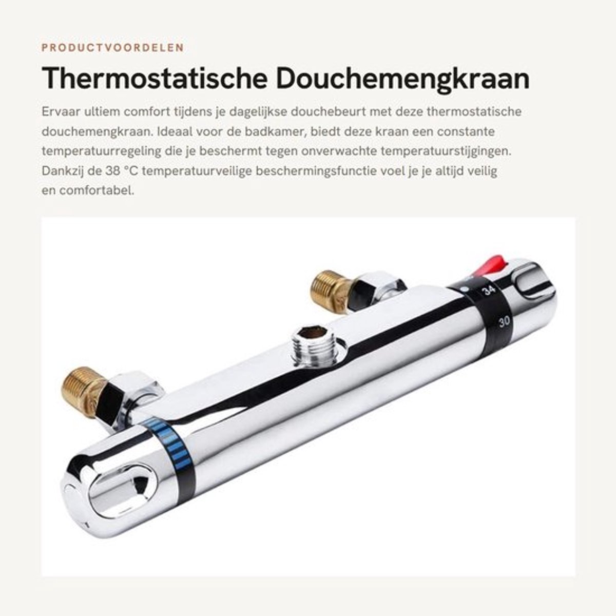 Douchemengkraan Thermostatisch - Anti-verbranding - Warm/Koud Water - Temperatuurregeling 20-50 °C - Verchroomd Koper - Corrosiebestendig - Douchekraan