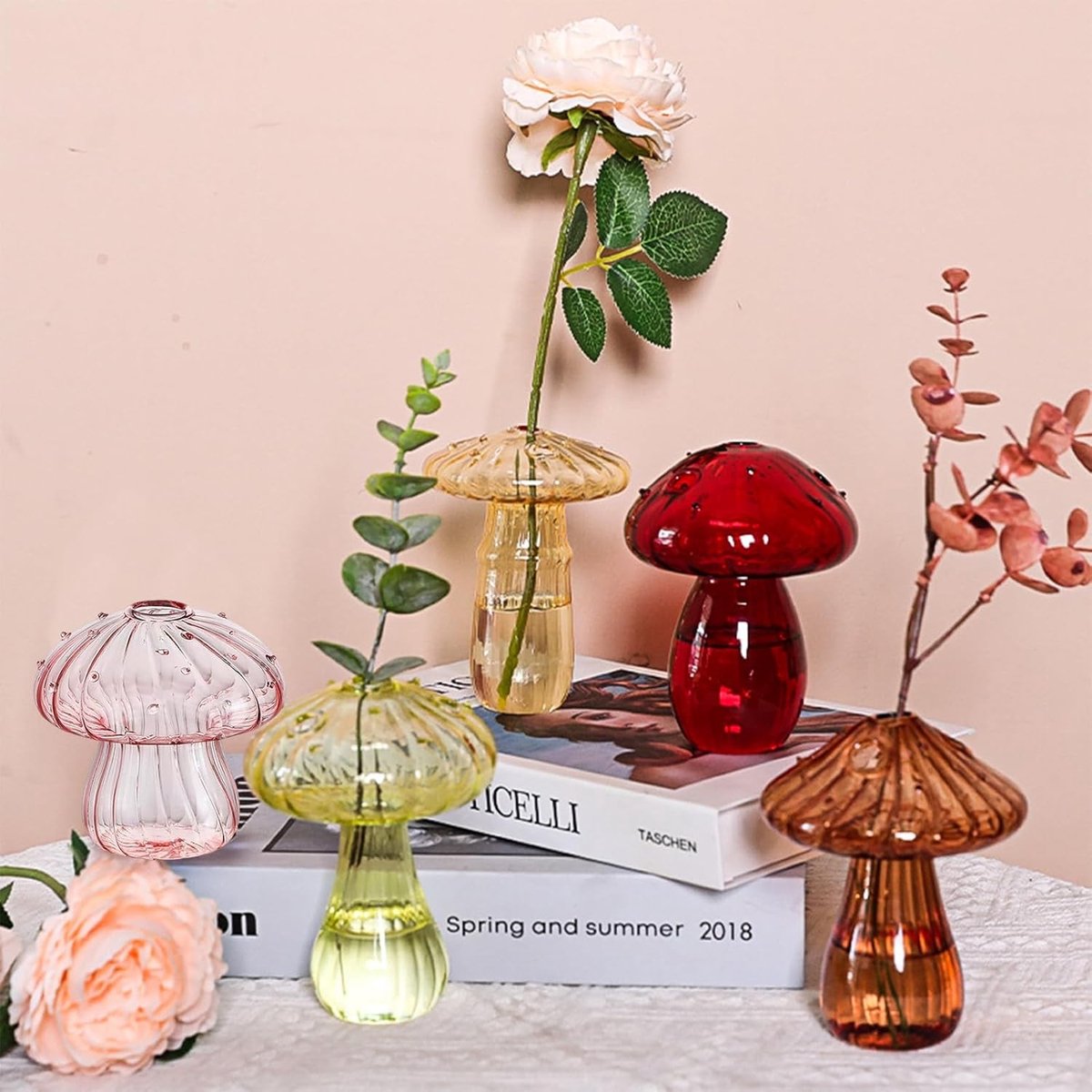 Mushroomvormige Glazen Vazen in 5 Kleuren - Decoratieve Vazen voor Tafelversiering, Huishoudelijke Decoratie en Bruiloften