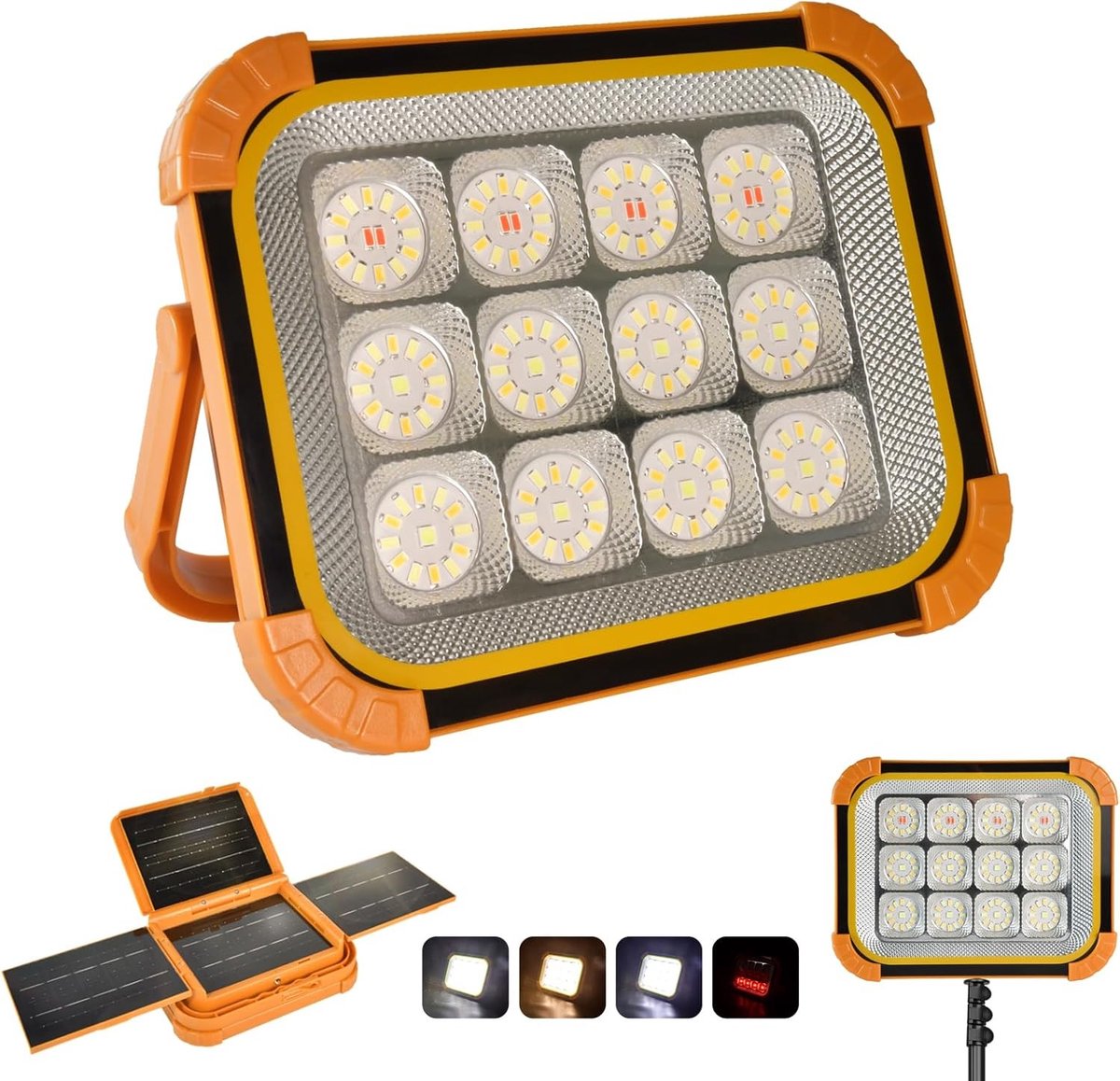 Krachtige 24.000 mAh Draagbare Zonne-LED Spotlicht met Traploze Helderheid, Oplaadbare Batterij voor Kamperen, Bouwlocaties en Noodverlichting