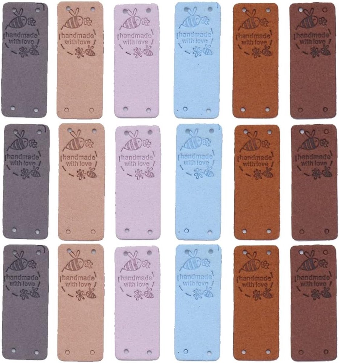 Handgemaakte leren labels voor naaien - 30 stuks rechthoekige tags met honingbijpatroon voor kleding, knopen en DIY-projecten - 5x2cm