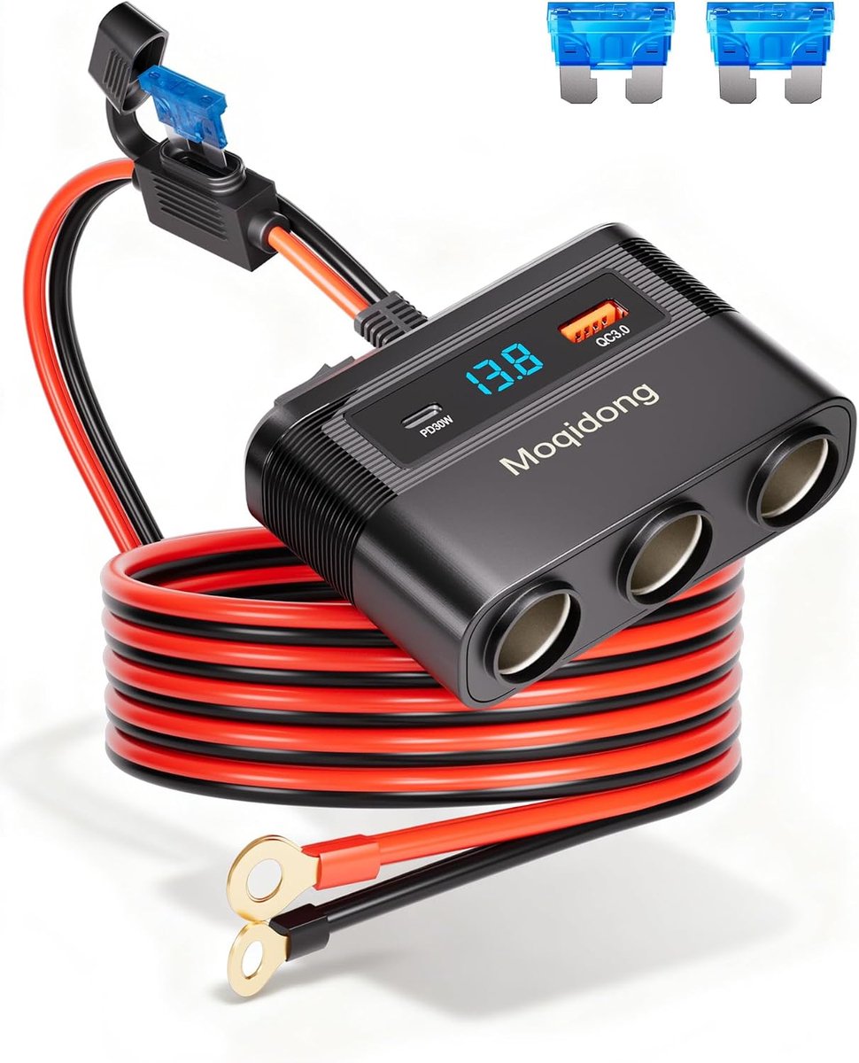 12V/24V Sigarettenaansteker Splitter Auto Adapter met 3 Sockets 2m kabel - ShopVlot