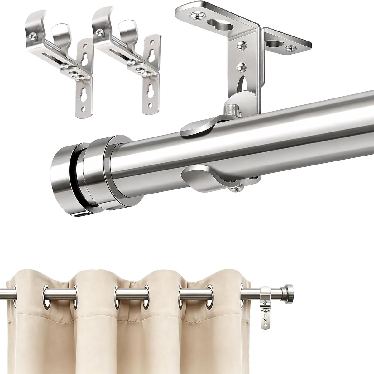 SnelShoppen - ONEJI Gordijnroede Houder, Verstelbare RVS Gordijnroedehouder, Zware Wand- en Plafondmontage voor Gordijnstangen 15–41 mm, Set van 2, Id