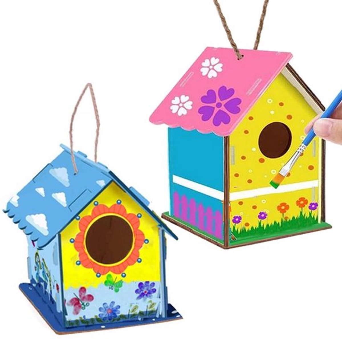 Vogelhuisje Houten Knutselset - 2 Stuks - Doe-Het-Zelf Vogeldoos - Perfecte Paasactiviteit - Kinderkunstset - Schilderen en Bouwen