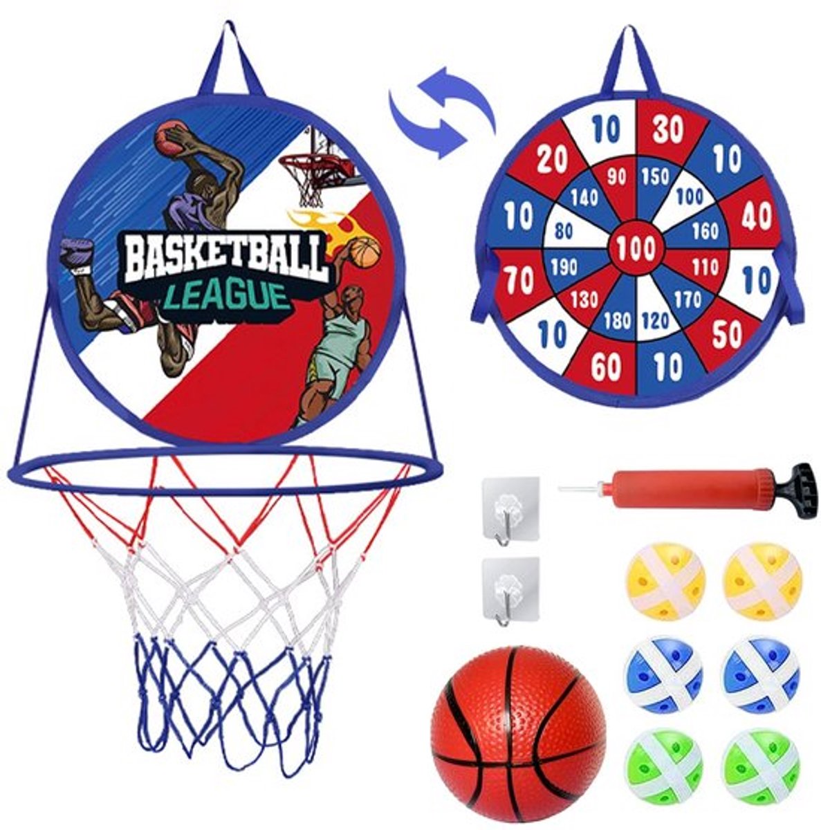 Basketbalmand 2-in-1 - Dartbord - Kleverige Ballen - Mini-Basketbal - Veiligheid - Voor Binnen/Buiten - Dartspeelgoed