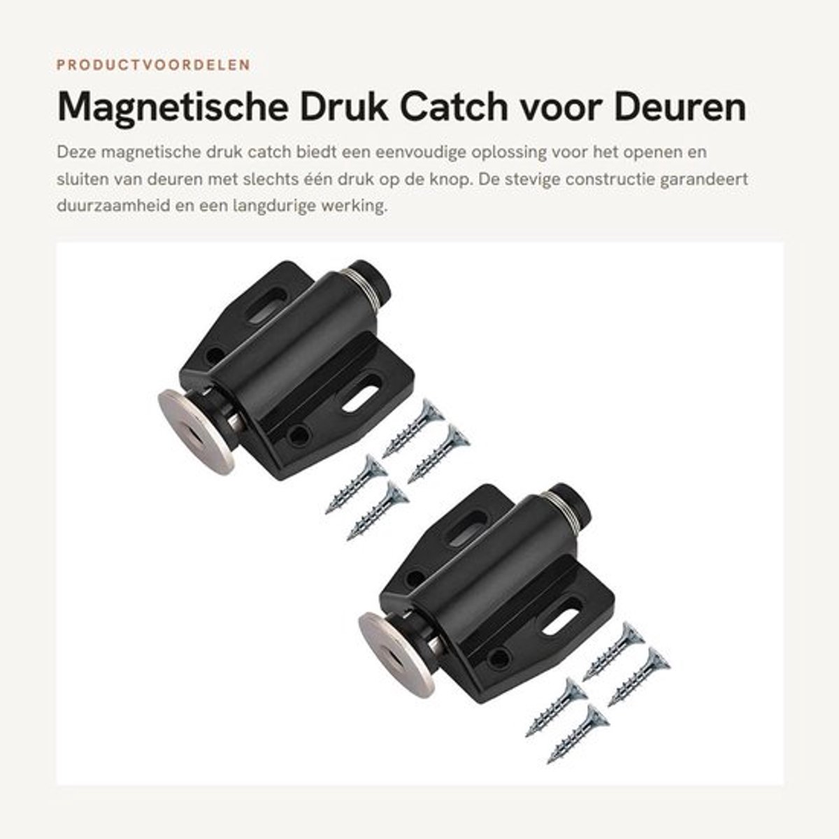 Deurvanger Zwart - Magnetische Drukontgrendeling - Duurzaam Kunststof - Eenvoudig te Installeren - Pack van 4 - Weerbestendig - Deurstopper