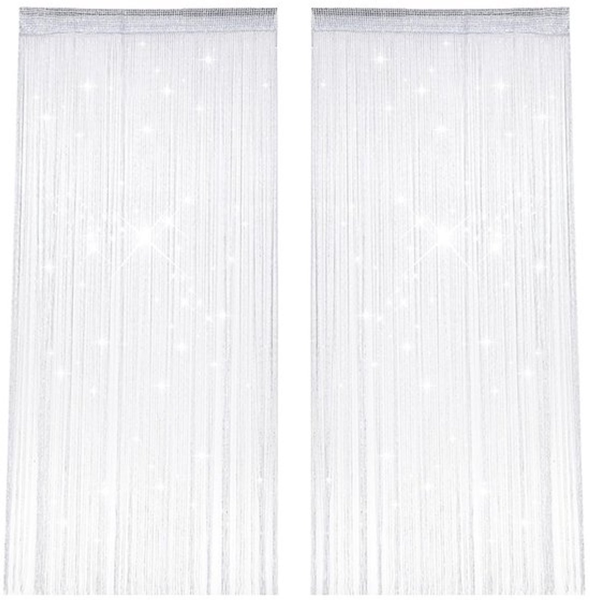 2 Stuks Draadgordijnen, 100 X 200 cm Glanzend Kwastje Gordijnpaneel, Wit Deurgordijn Kralen, Ruimteverdeler Gordijn Vliegengordijn, Buitendeur Vliegengordijn voor Bruiloft, Koffieshop, Raamdecoratie