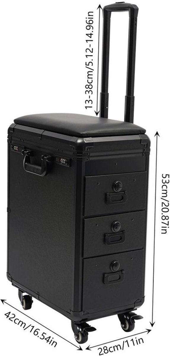 Cosmetische Koffer met Wielen - 3 Laden - Inhoud 20 kg - Hoogwaardige Materialen - Verstelbare Trekstang 13-38 cm - Totale Afmetingen 42 x 28 x 53 cm - Make-upkoffer